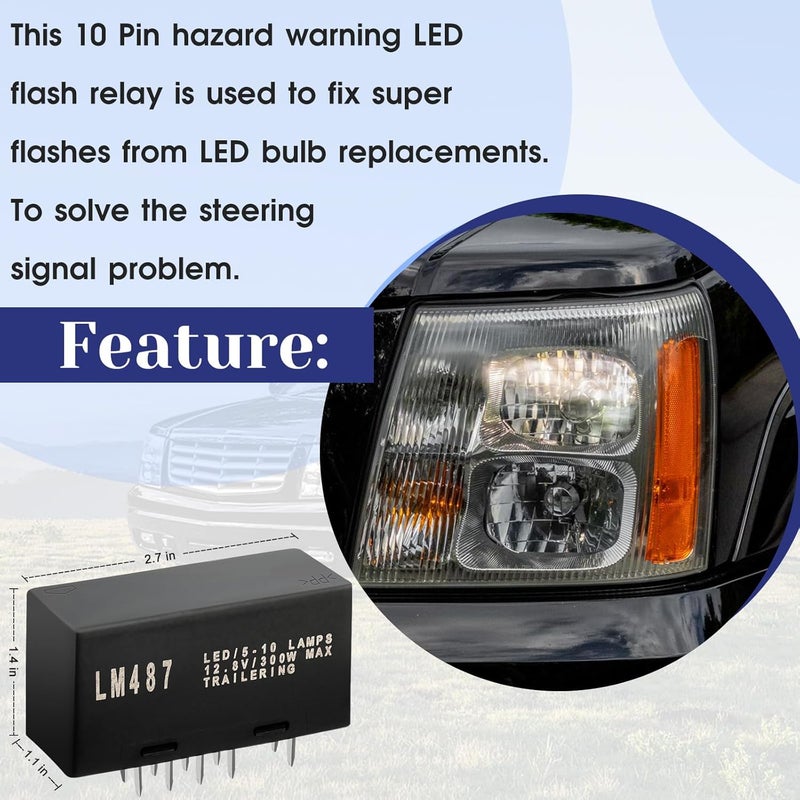 JWEELY LM487 LED Flasher Relay Hazard Warning and Turn Signal, Blinker Relay Fix Hyper Flash Created by LED Bulb for 03-06 Cadillac Chevy GMC Hummer, Replace 10383321 15231201 - Image 3